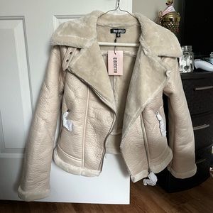 New missguided faux fur thick moto jacket zip